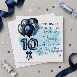 Personalised 10th Birthday Card for a Boy | Son, Grandson or Nephew | Blue Balloons