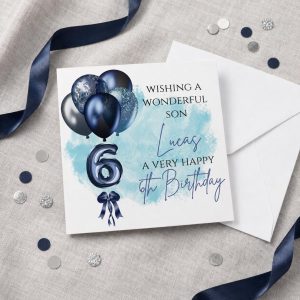 Personalised 6th Birthday Card for a Boy | Son, Grandson or Nephew | Blue Balloons