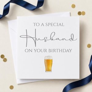 Husband Birthday Card, Beer Pint Design, Blank Inside