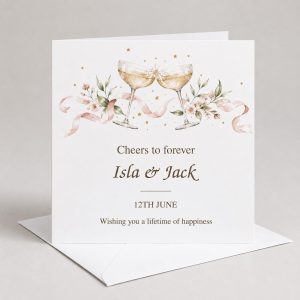 Personalised Wedding Card | Champagne Glasses & Blush Flowers | Cheers to Forever
