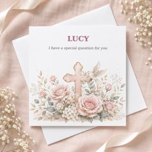 Personalised Godmother Proposal Card | Pink Floral Cross & Dove | Godmother & Baby Names