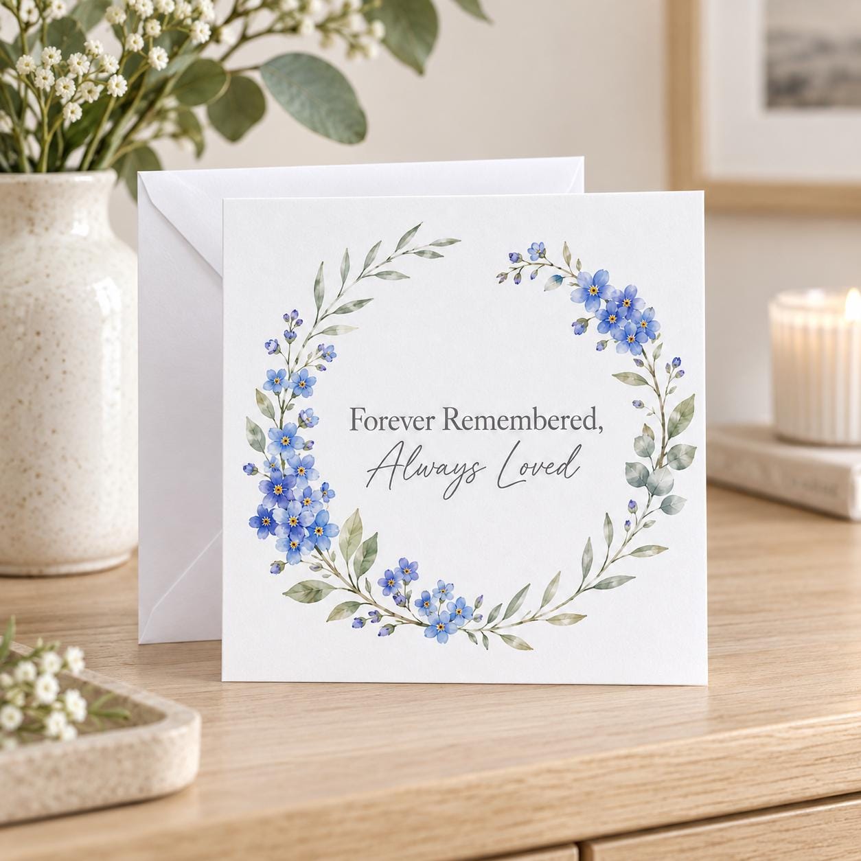 Forever Remembered Sympathy Card | Forget Me Not | Always Loved Bereavement Card - Image 2