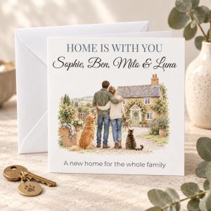 Personalised New Home Card for a Couple with Pets | Dog & Cat | Any Names