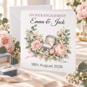 Personalised Engagement Card | Floral Ring | Couple Names & Date