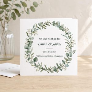 Personalised Anniversary Card | Eucalyptus Wreath | Couple Names & Date