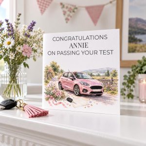 Personalised Passed Your Driving Test Card for Her | Pink Car | Any Name