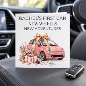 Personalised First Car Card for Her | Pink Car, New Car Congratulations | Any Name