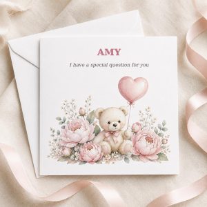 Personalised Godmother Proposal Card | Pink Teddy Bear & Floral | Godmother & Baby Names