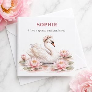 Personalised Godmother Proposal Card | Pink Swan & Water Lily | Godmother & Baby Names