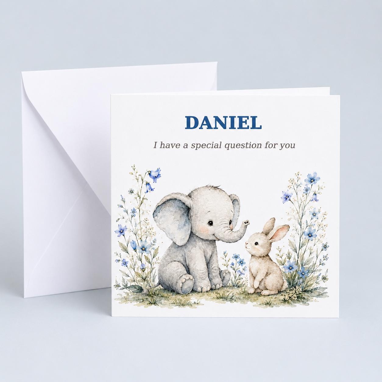 Personalised Godfather Proposal Card | Elephant & Bunny Blue Floral | Godfather & Baby Names - Image 4