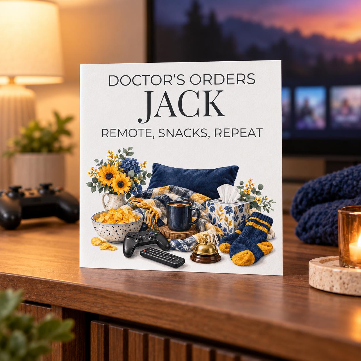 Personalised Funny Get Well Card for Him | Doctor's Orders: Remote, Snacks, Repeat | Any Name - Image 4