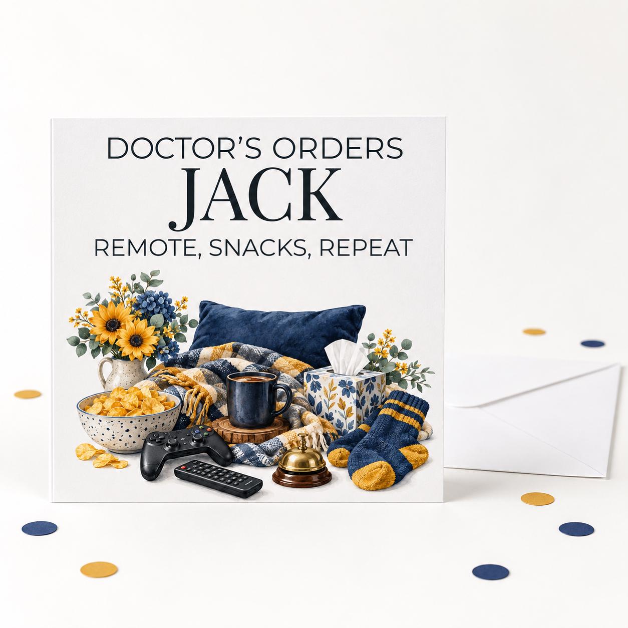 Personalised Funny Get Well Card for Him | Doctor's Orders: Remote, Snacks, Repeat | Any Name - Image 5