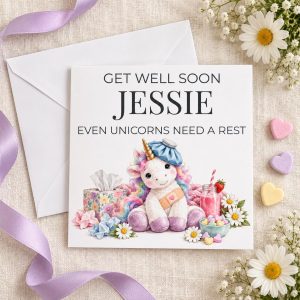 Personalised Get Well Card for a Girl | Even Unicorns Need Rest | Any Name