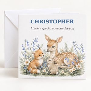 Personalised Godfather Proposal Card | Woodland Animals Blue Floral | Godfather & Baby Names