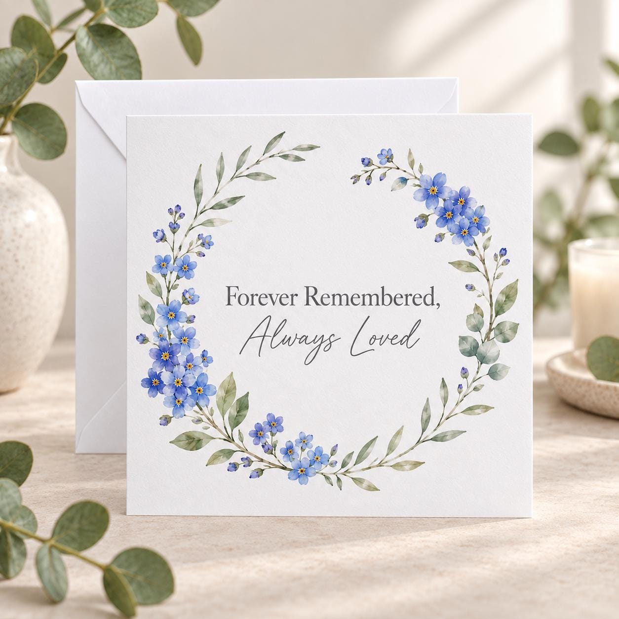 Forever Remembered Sympathy Card | Forget Me Not | Always Loved Bereavement Card