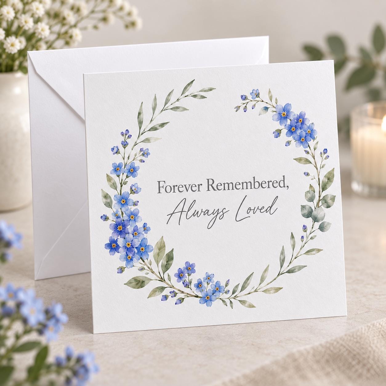 Forever Remembered Sympathy Card | Forget Me Not | Always Loved Bereavement Card - Image 5