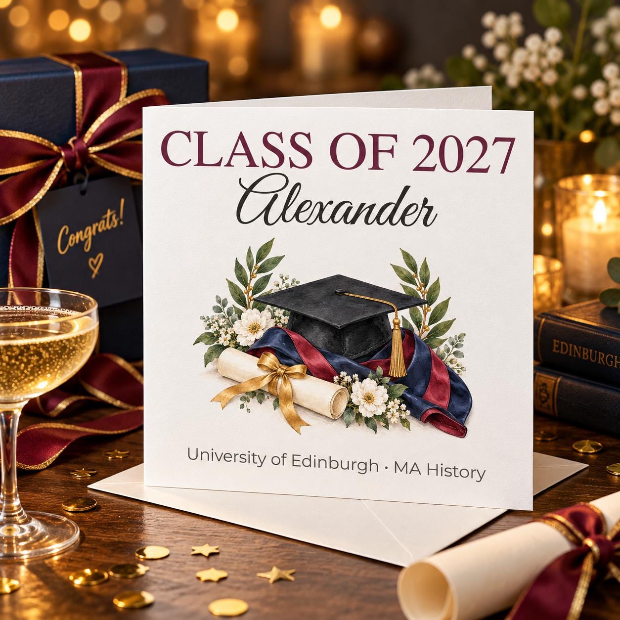 Personalised Graduation Card | University Colours | Name, Degree & Year, Him or Her - Image 4