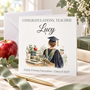 Personalised Teacher Graduation Card | PGDE, Newly Qualified Teacher | Name & Year