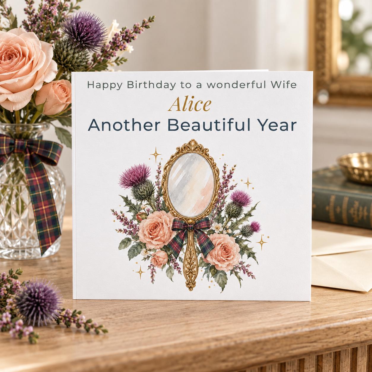 Personalised Scottish Birthday Card for Her, Another Beautiful Year, Thistles