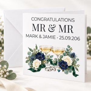 Personalised Mr and Mr Wedding Card | Botanical Two Grooms | Names & Wedding Date