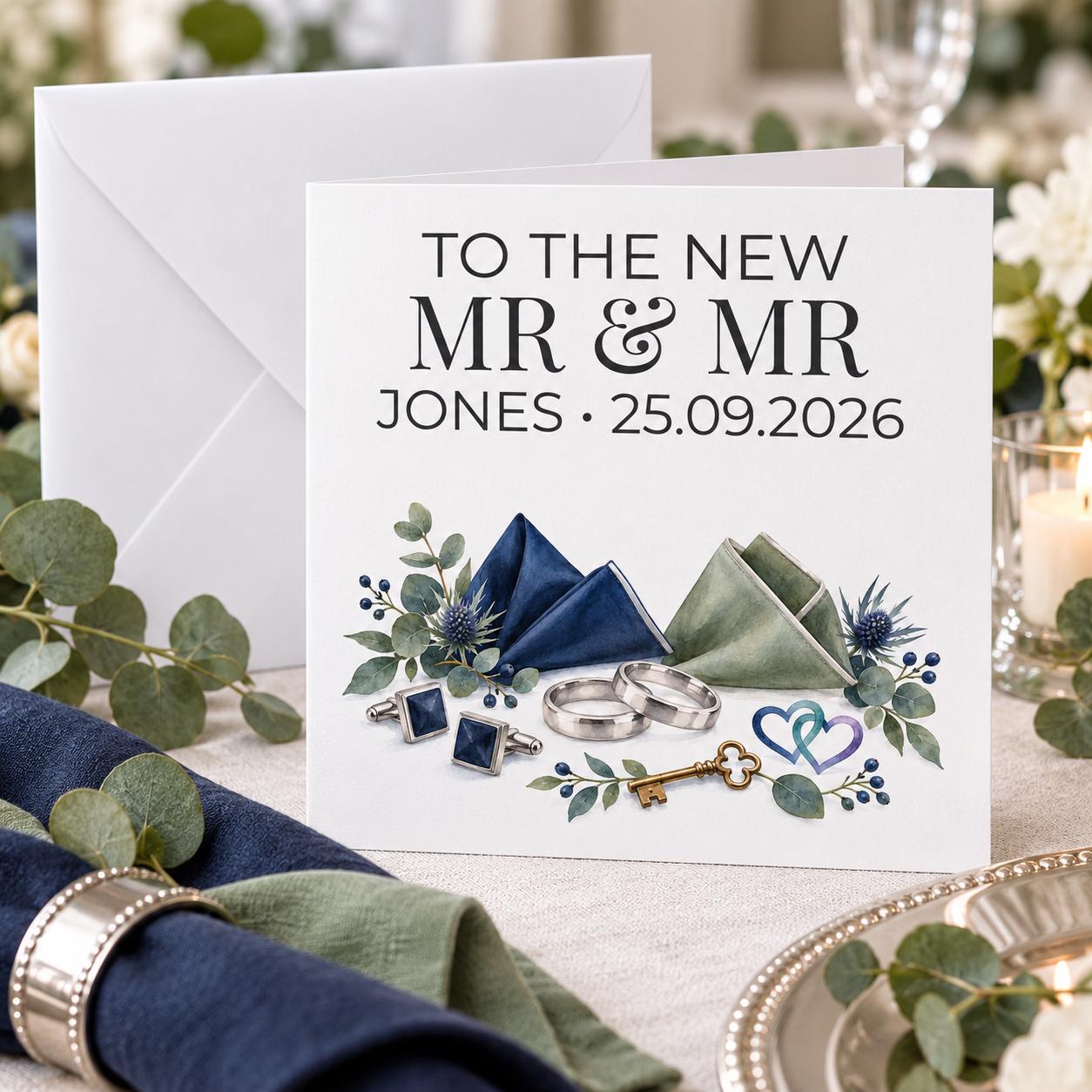 Personalised Mr and Mr Wedding Card | Minimalist Two Grooms | Surname & Wedding Date - Image 2