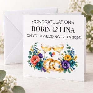Personalised LGBTQ Wedding Card | Colourful Rainbow Heart, Gender-Neutral | Names & Date
