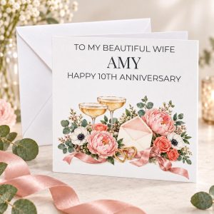 Personalised Anniversary Card for Wife | Beautiful Wife Floral | Name & Year