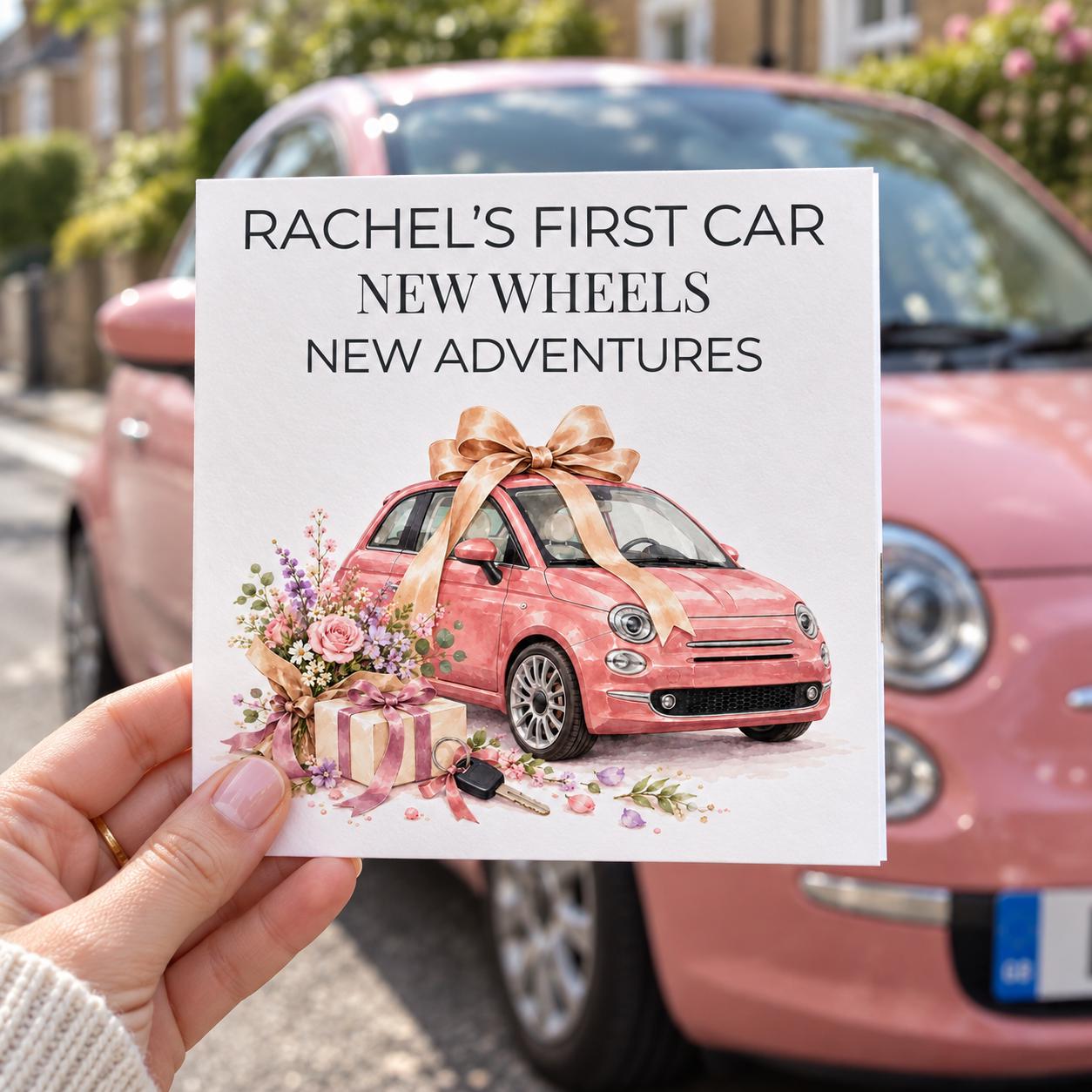Personalised First Car Card for Her | Pink Car, New Car Congratulations | Any Name - Image 4
