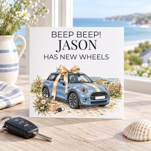 Personalised New Car Card for Him | New Wheels Congratulations | Any Name