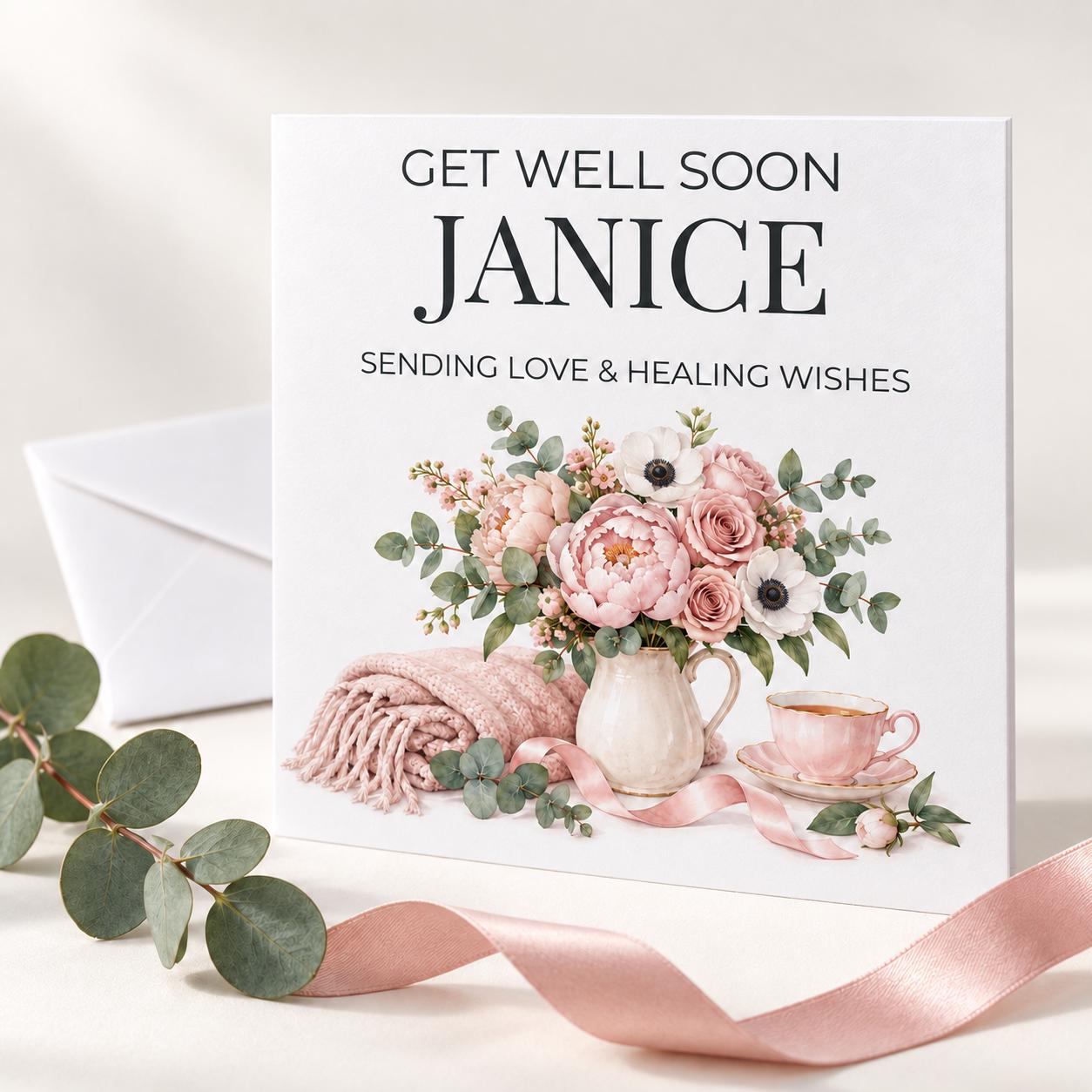 Personalised Get Well Soon Card for Her | Healing Wishes Floral | Any Name