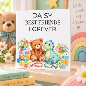 Personalised Best Friend Card for a Child | Teddy Bear & Dinosaur | Any Name