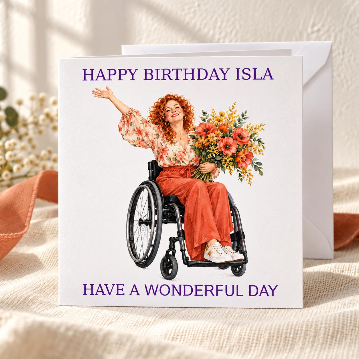 Personalised Wheelchair Birthday Card for Her, Choose Skin Tone & Hair - Image 3