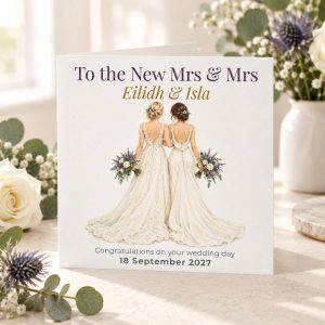 Personalised Scottish Mrs and Mrs Wedding Card | Two Brides | Names & Wedding Date