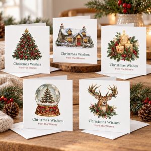 Personalised Christmas Cards Pack of 10 | Family Name | Traditional Watercolour