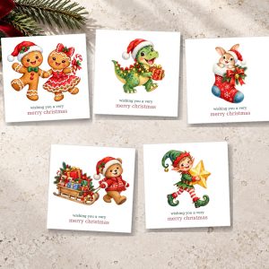 Kids Christmas Cards Pack of 10 | Penguin, Reindeer & Dinosaur | Blank Inside