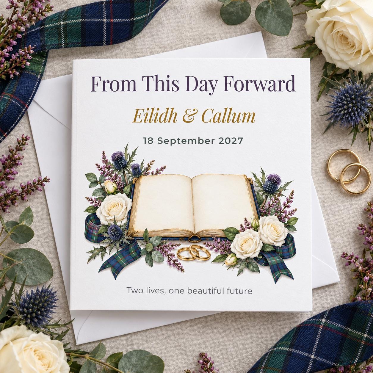 Personalised Scottish Wedding Card | From This Day Forward | Tartan & Thistle, Names & Date - Image 3