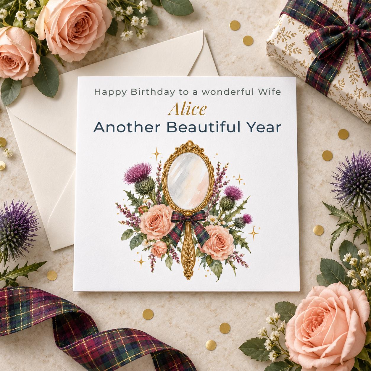 Personalised Scottish Birthday Card for Her, Another Beautiful Year, Thistles - Image 3