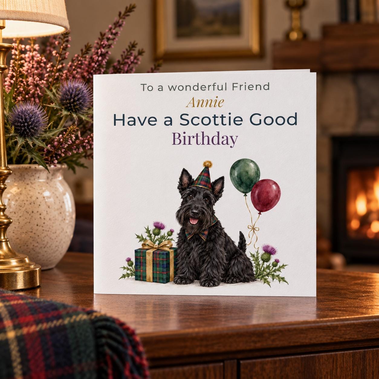 Personalised Scottie Dog Birthday Card, Scottish Tartan, Any Name & Relation - Image 4