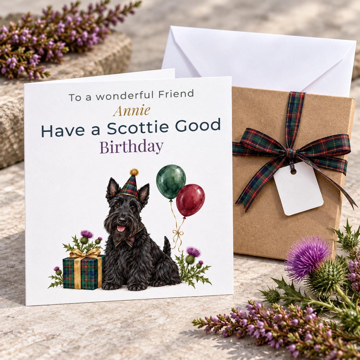 Personalised Scottie Dog Birthday Card, Scottish Tartan, Any Name & Relation - Image 5