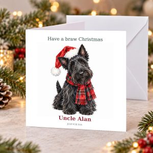 Personalised Scottish Christmas Card for Him | Scottie Dog, Have a Braw Christmas | Name