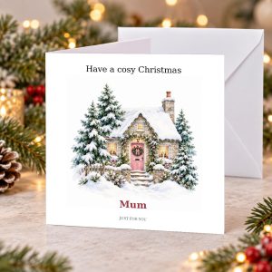Personalised Christmas Card for Her | Snowy Cottage, Have a Cosy Christmas | Name or Relation