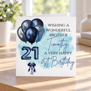 Personalised 21st Birthday Card for Him | Son, Brother or Grandson | Blue Balloons