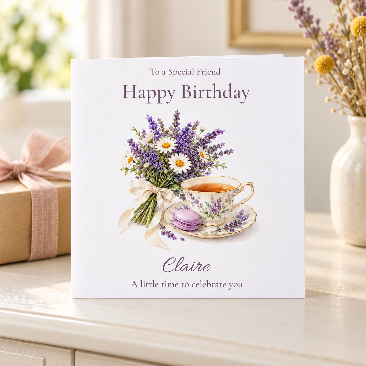 Lavender & Teacup Birthday Card | Floral | Any Name & Relation - Image 4